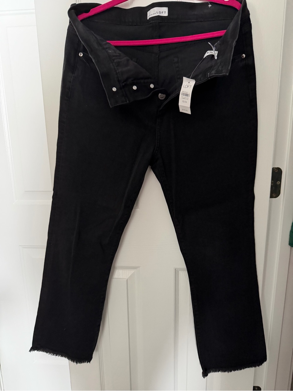 NWT | LOFT “Flare Crop / Kick Crop” Black Ankle Crop Raw-Hem Jeans - 14/32